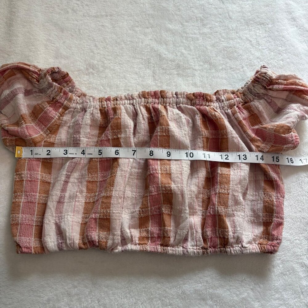 Y2K Fairy Pink & Orange Plaid Festival Off-Shoulder Cottagecore Chic Crop Top S - Picture 8 of 10